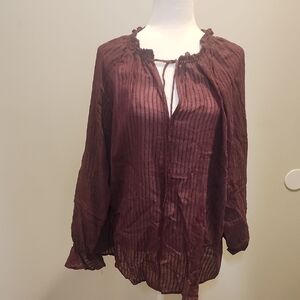 Torrid Burgundy Blouse with Ruffle Neck